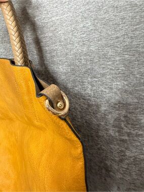Women's Mustard Yellow Leather Tote Bag with Braided Handle